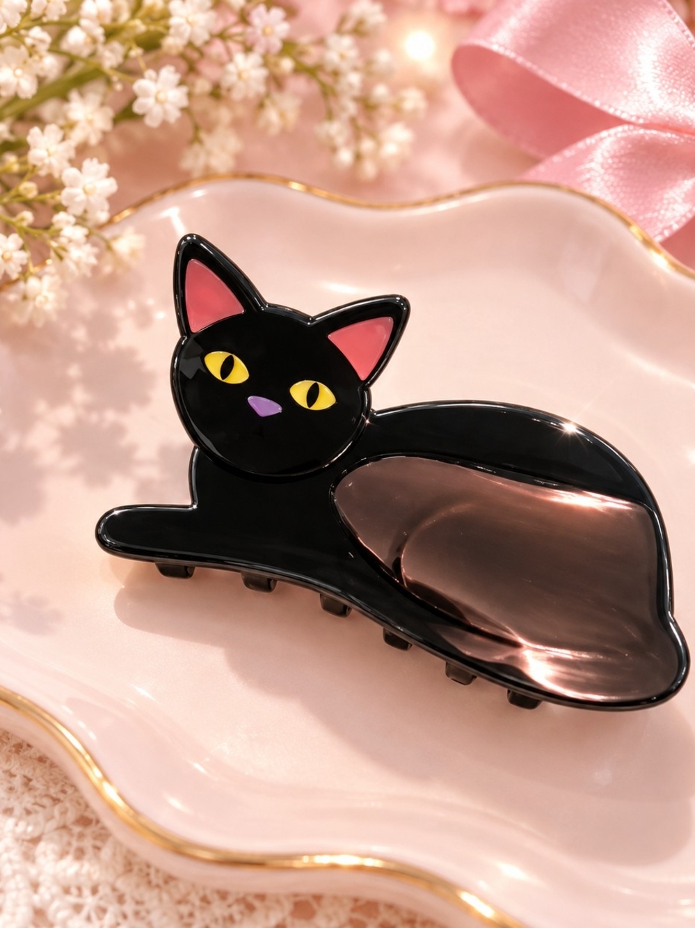 Black Cat Acetate Hair Claw Clip New